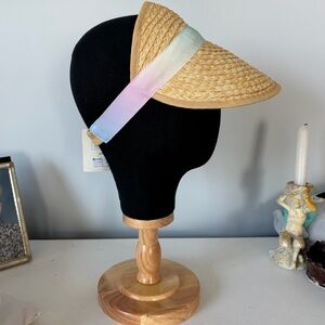 NWT Straw Visor with Pastel Gradient Ribbon Detail Elastic Band